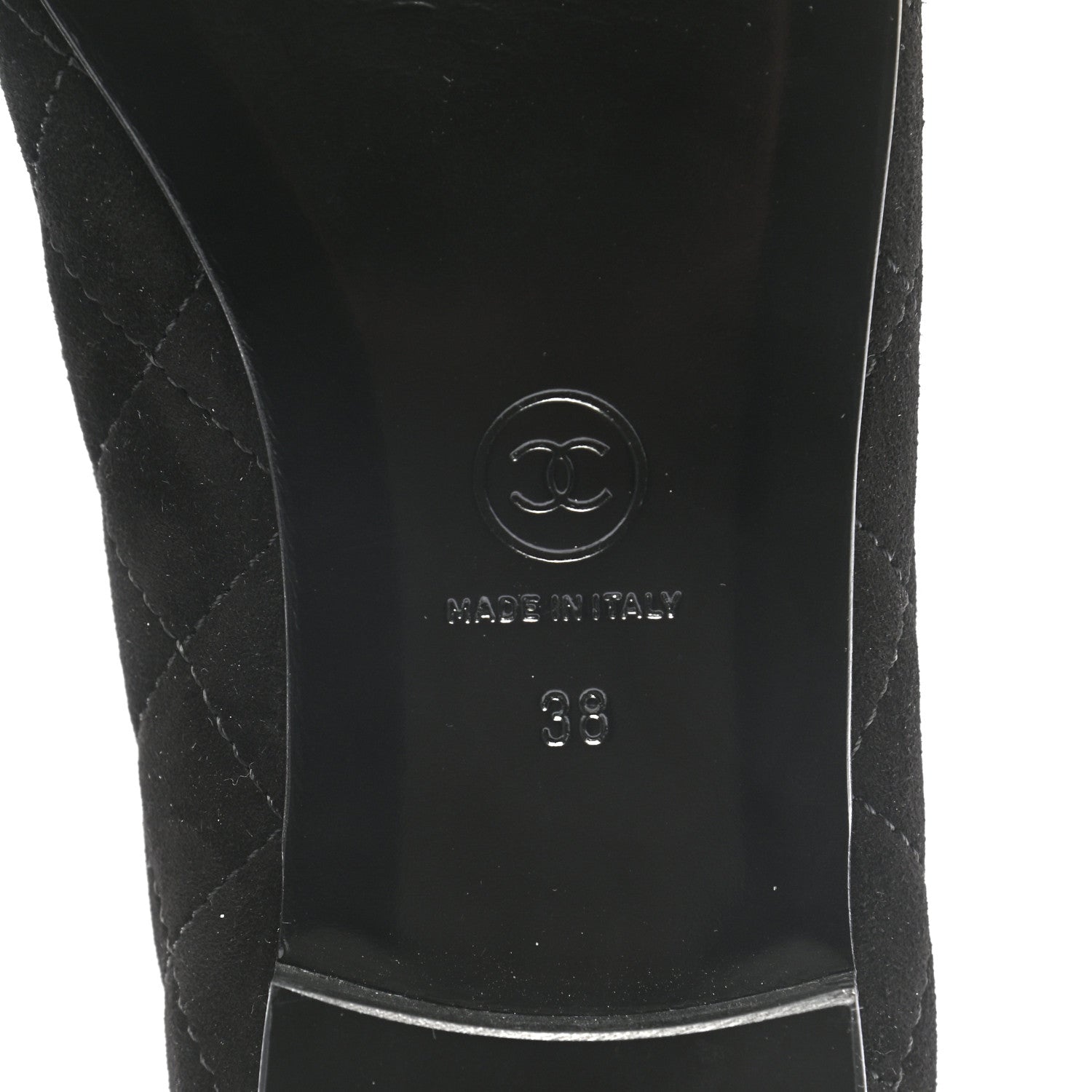 Chanel Suede Quilted Cap Toe CC Ballerina Flats 38 Black 7 of 9