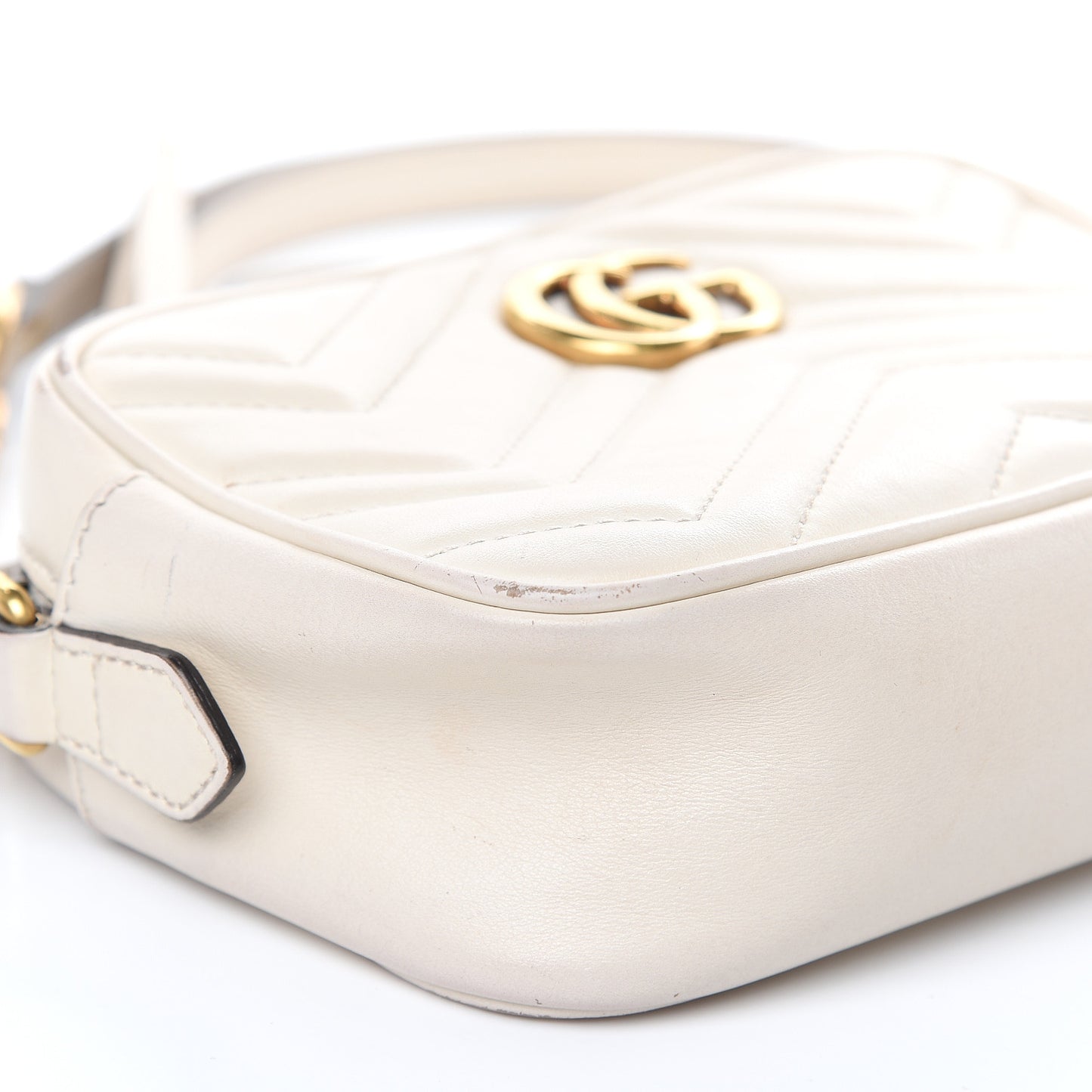 Calfskin Matelasse Mini GG Marmont Chain Shoulder Bag White