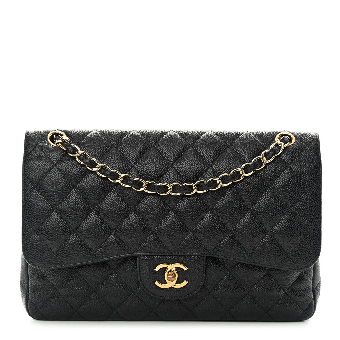 Caviar Quilted Jumbo Double Flap Black