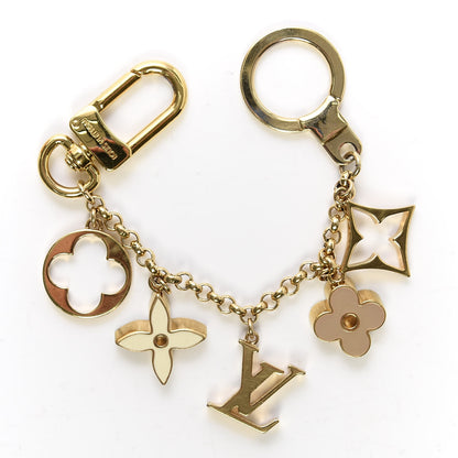 Louis Vuitton Brass Enamel Fleur De Monogram Bag Charm Chain Gold 4 of 5