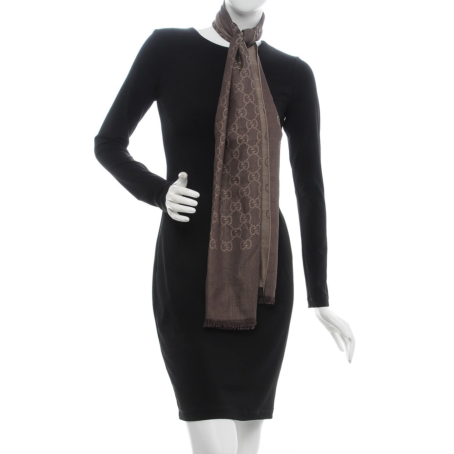 Wool Silk GG Monogram GGNat Scarf Rope Dark Brown