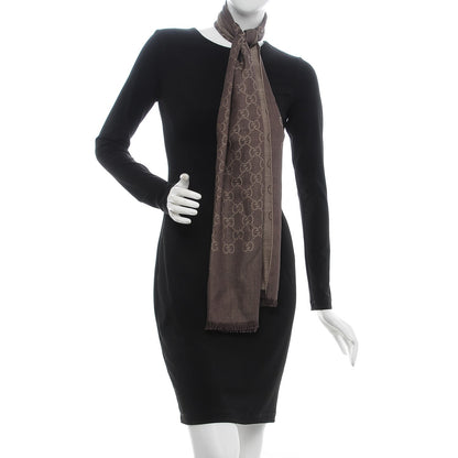 Gucci Wool Silk GG Monogram GGNat Scarf Rope Dark Brown 2 of 5