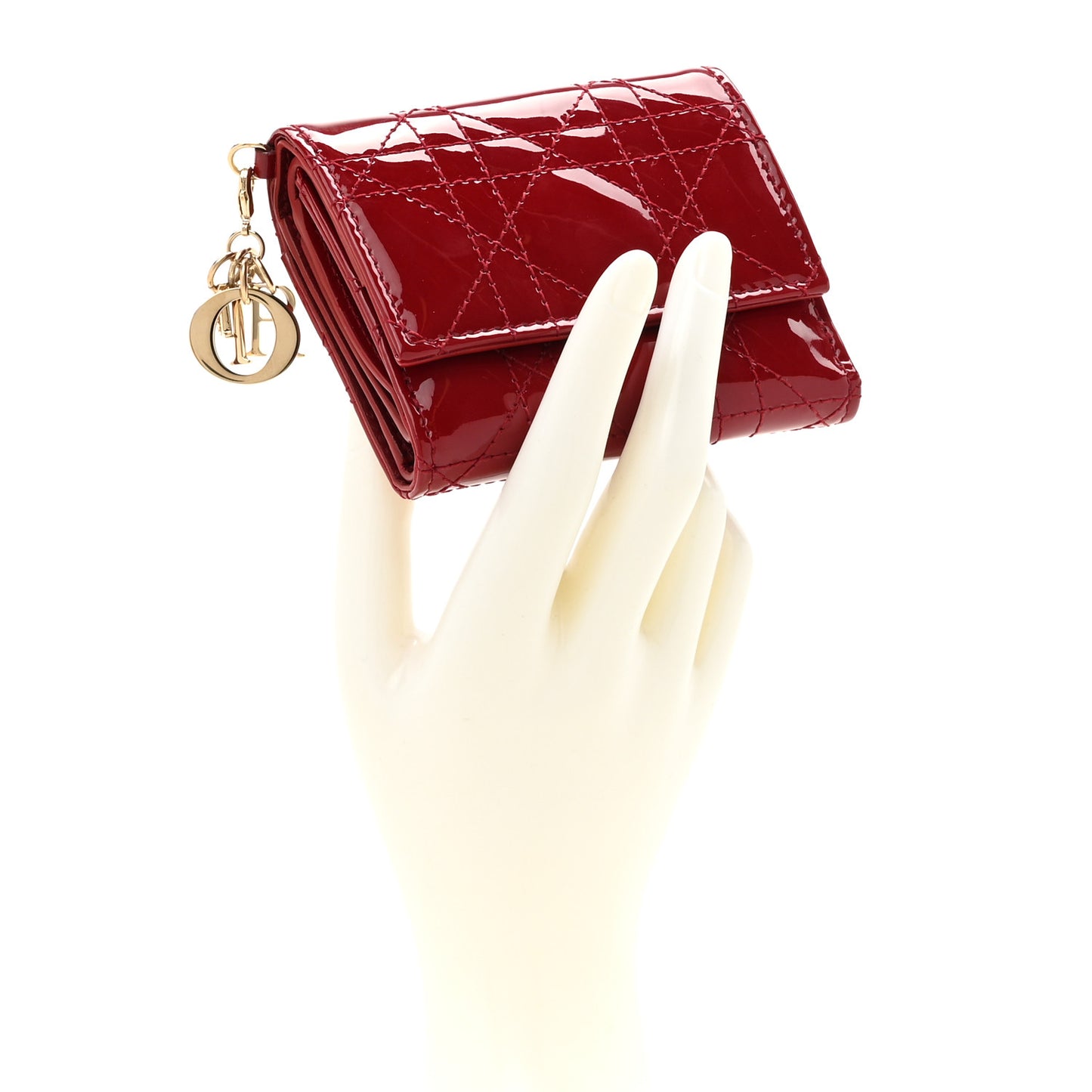 Patent Cannage Lady Dior Lotus Wallet Red