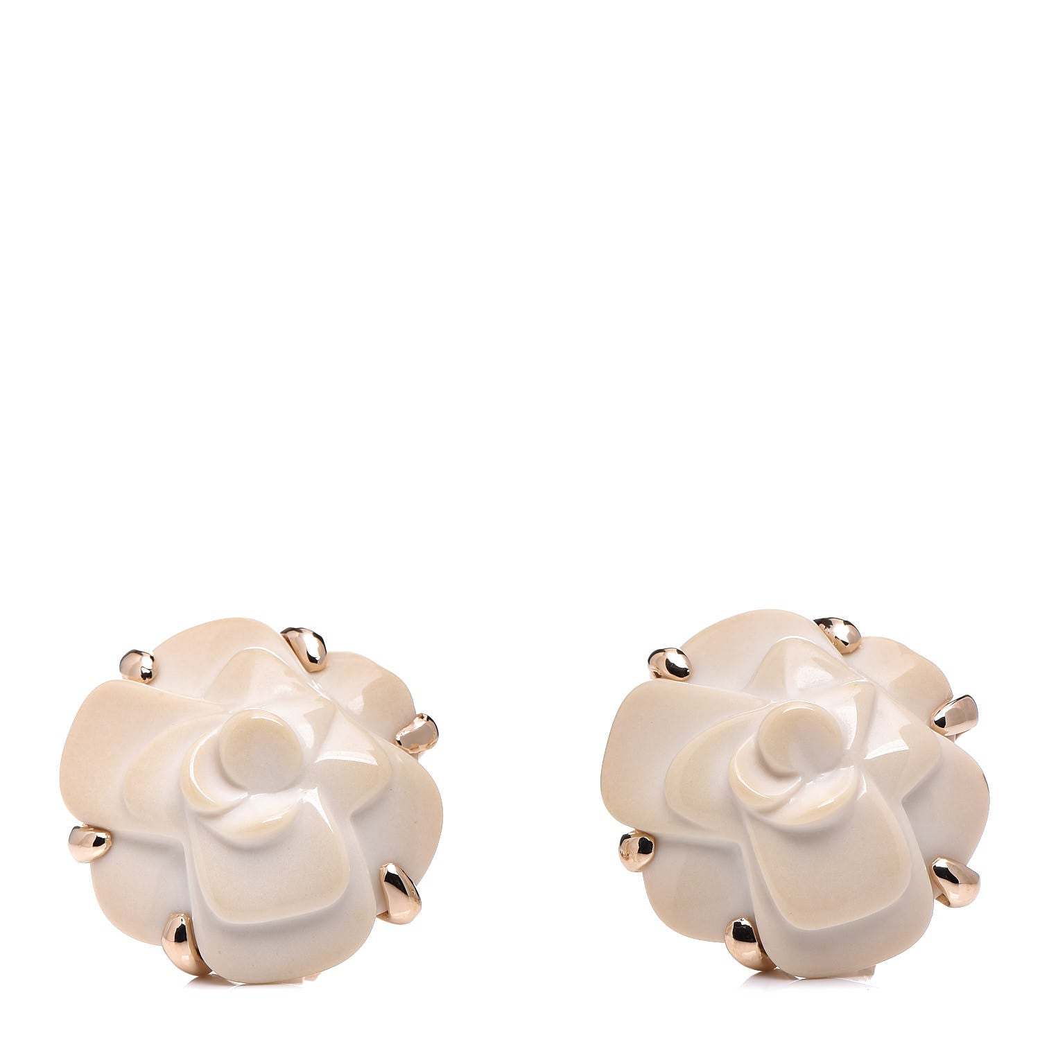 Chanel 18K Yellow Gold Agate Camellia Clip On Earrings 1 of 4
