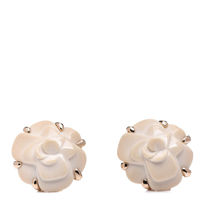 Chanel 18K Yellow Gold Agate Camellia Clip On Earrings 1 of 4