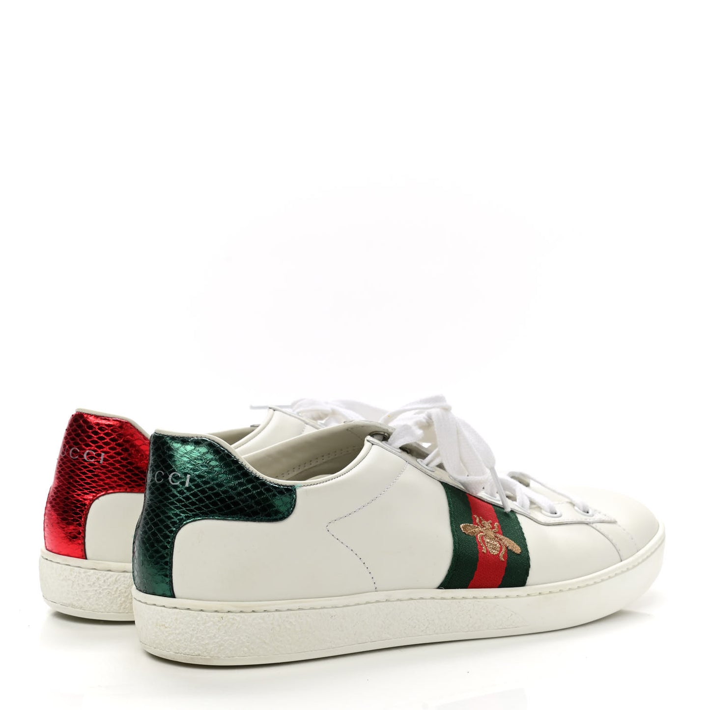 Calfskin Ayers Bee Embroidered Womens Ace Sneakers 41 White Green