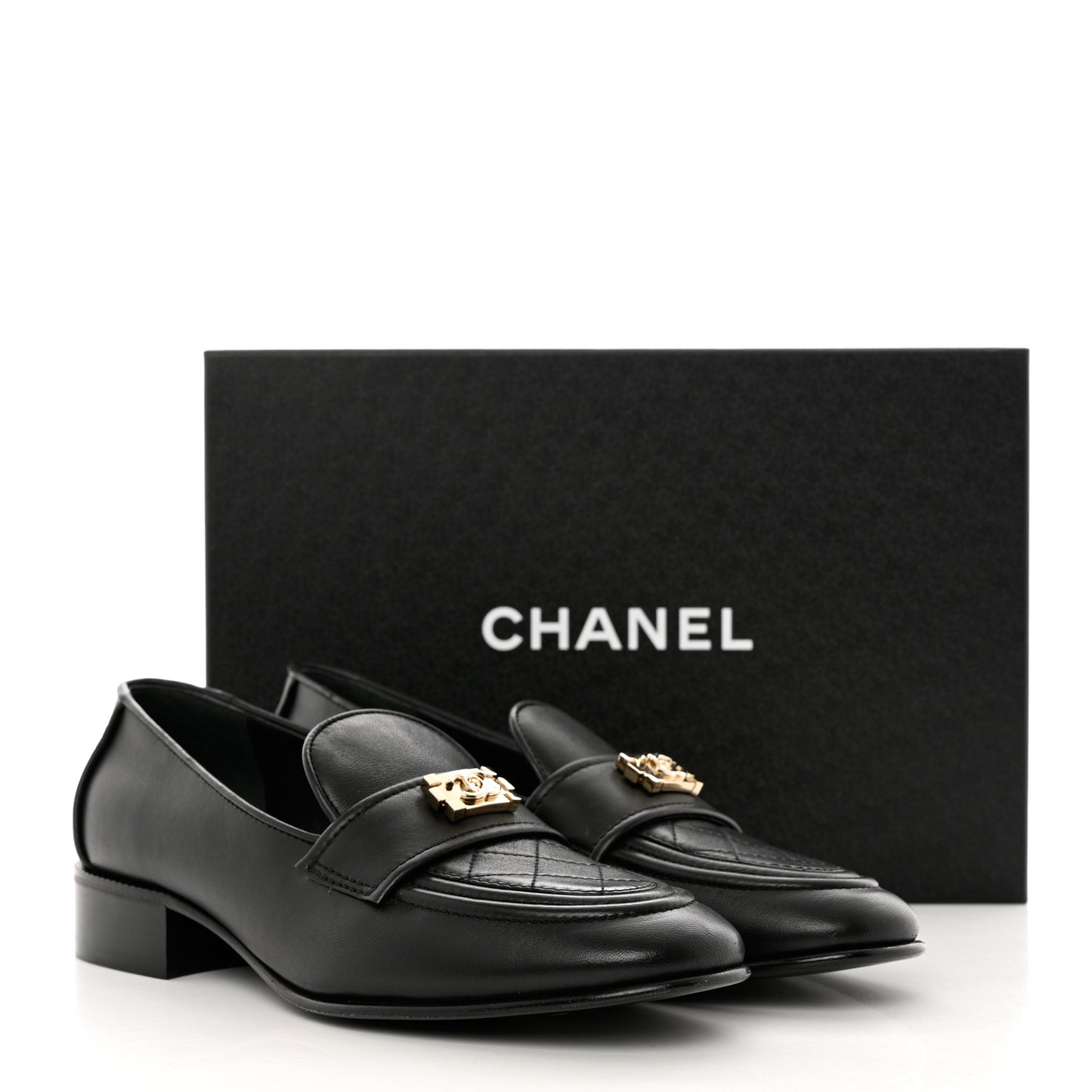Lambskin Quilted Boy Loafers 38 Black