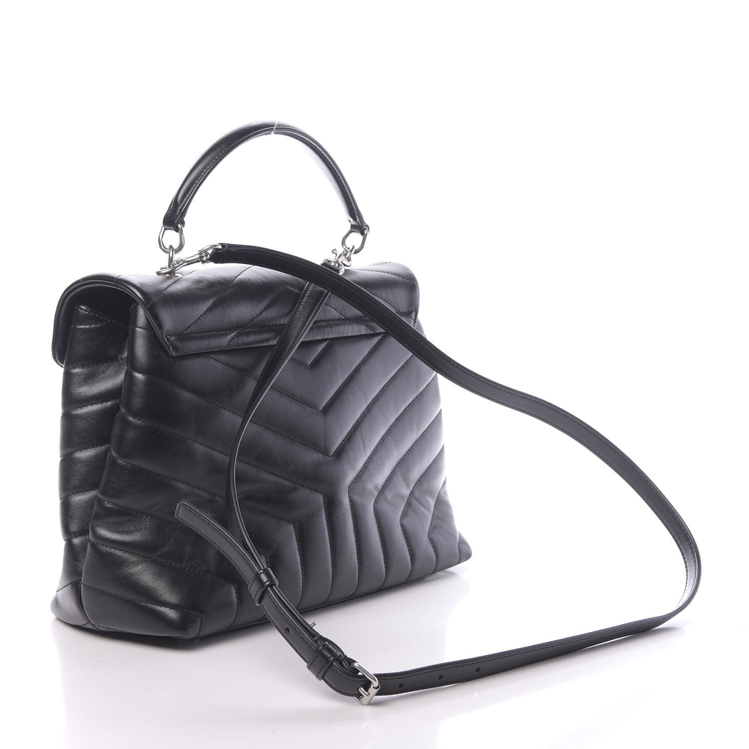Saint Laurent Calfskin Y Quilted Monogram Medium Loulou Satchel Black 3 of 9