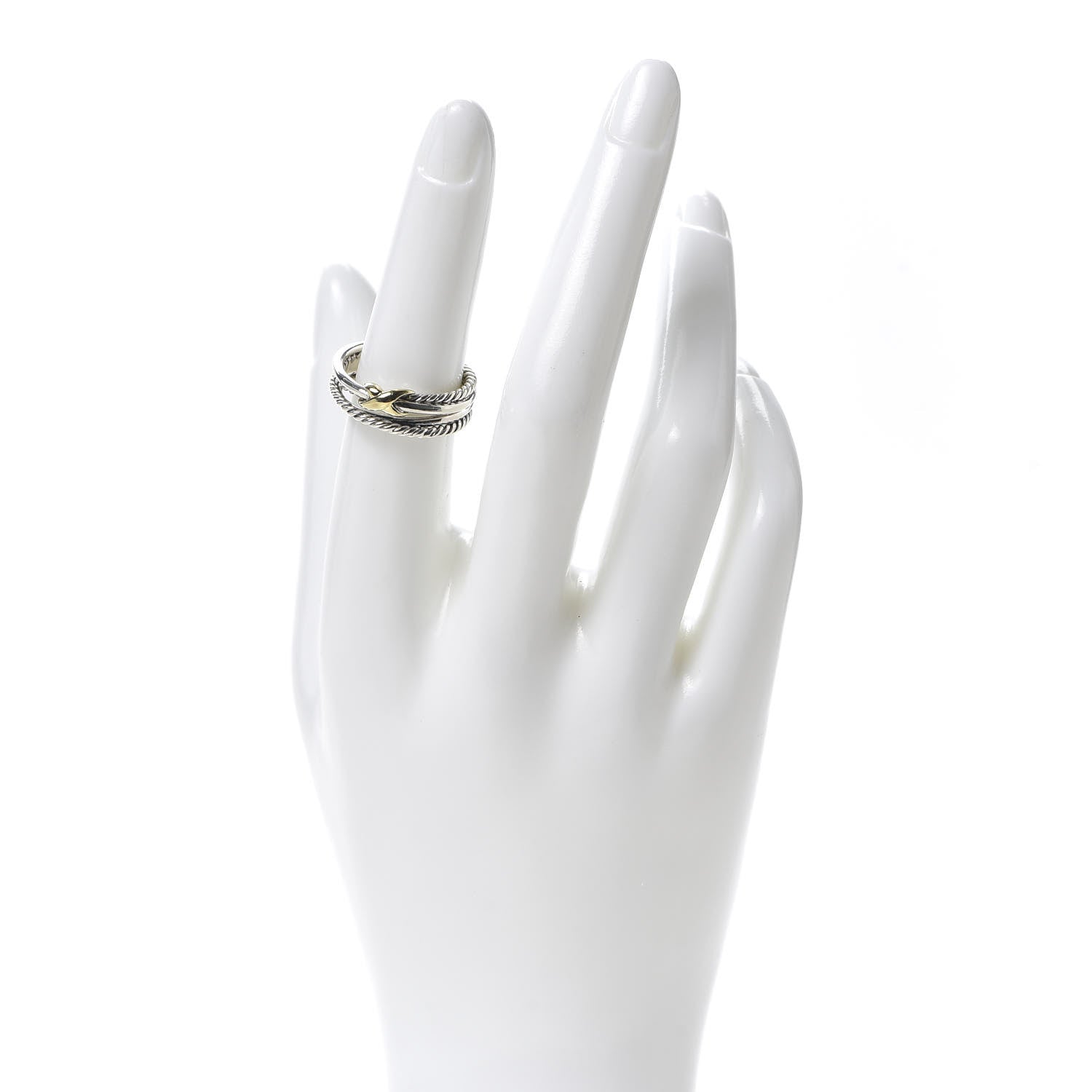 David Yurman Sterling Silver 18K Yellow Gold 6mm X Crossover Ring 53 6.5 2 of 5