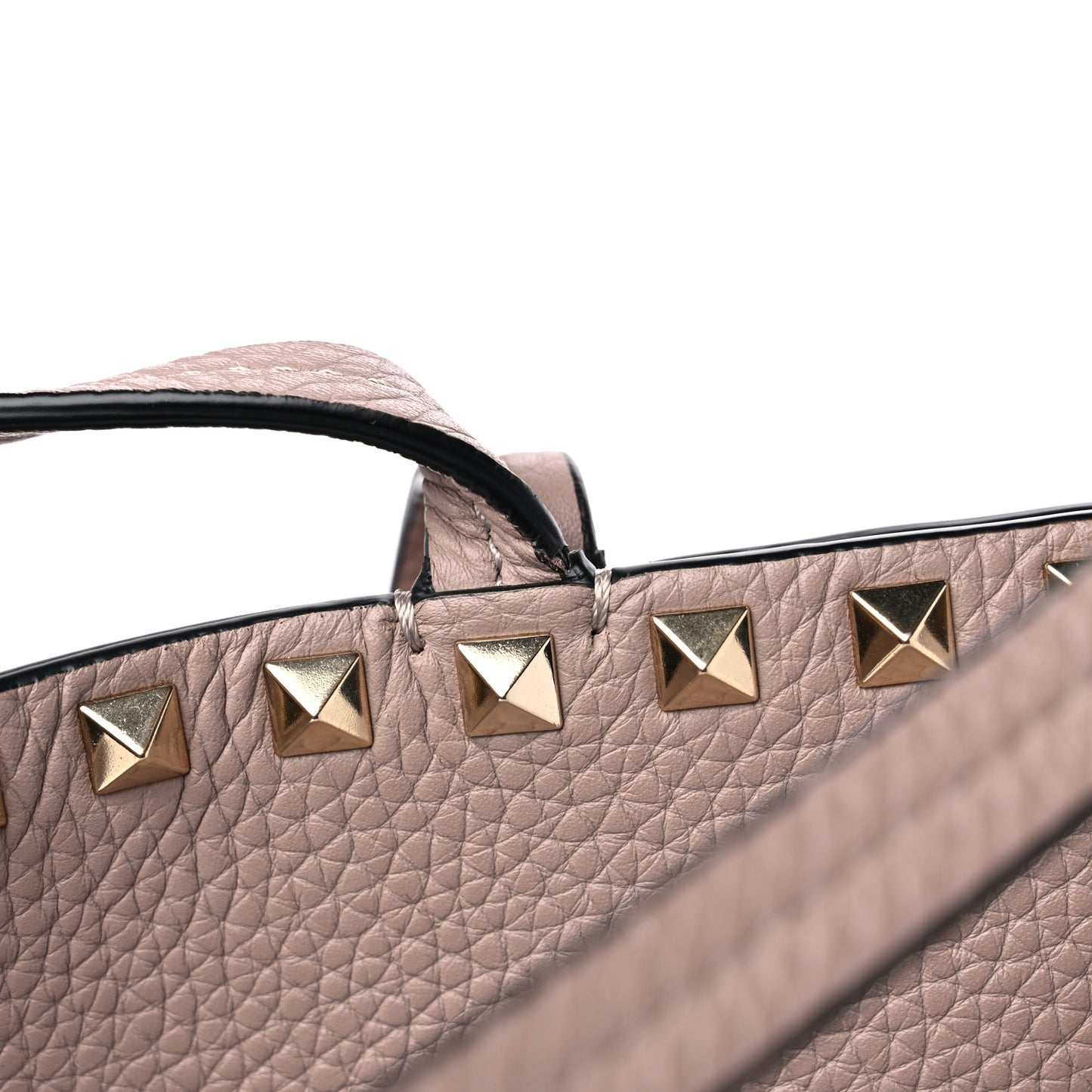 Grained Calfskin Rockstud Shoulder Tote Poudre