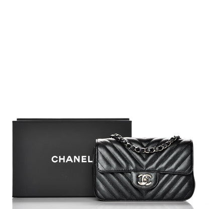 Chanel Metallic Caviar Chevron Quilted Mini Rectangular Flap Black 8 of 8