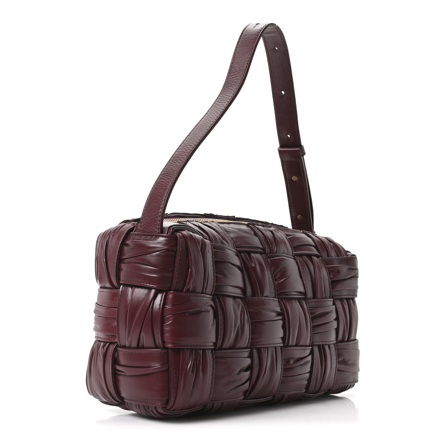 Bottega Veneta Paper Calfskin Intreccio Plisse Cassette Camera Bag Barolo 3 of 9