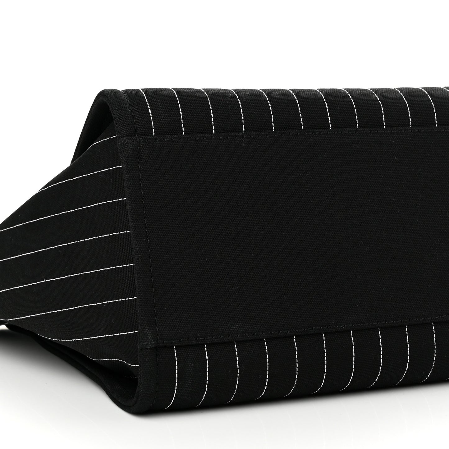Canvas Calfskin Striped Medium Deauville Tote Black White