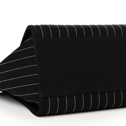 Chanel Canvas Calfskin Striped Medium Deauville Tote Black White 10 of 11