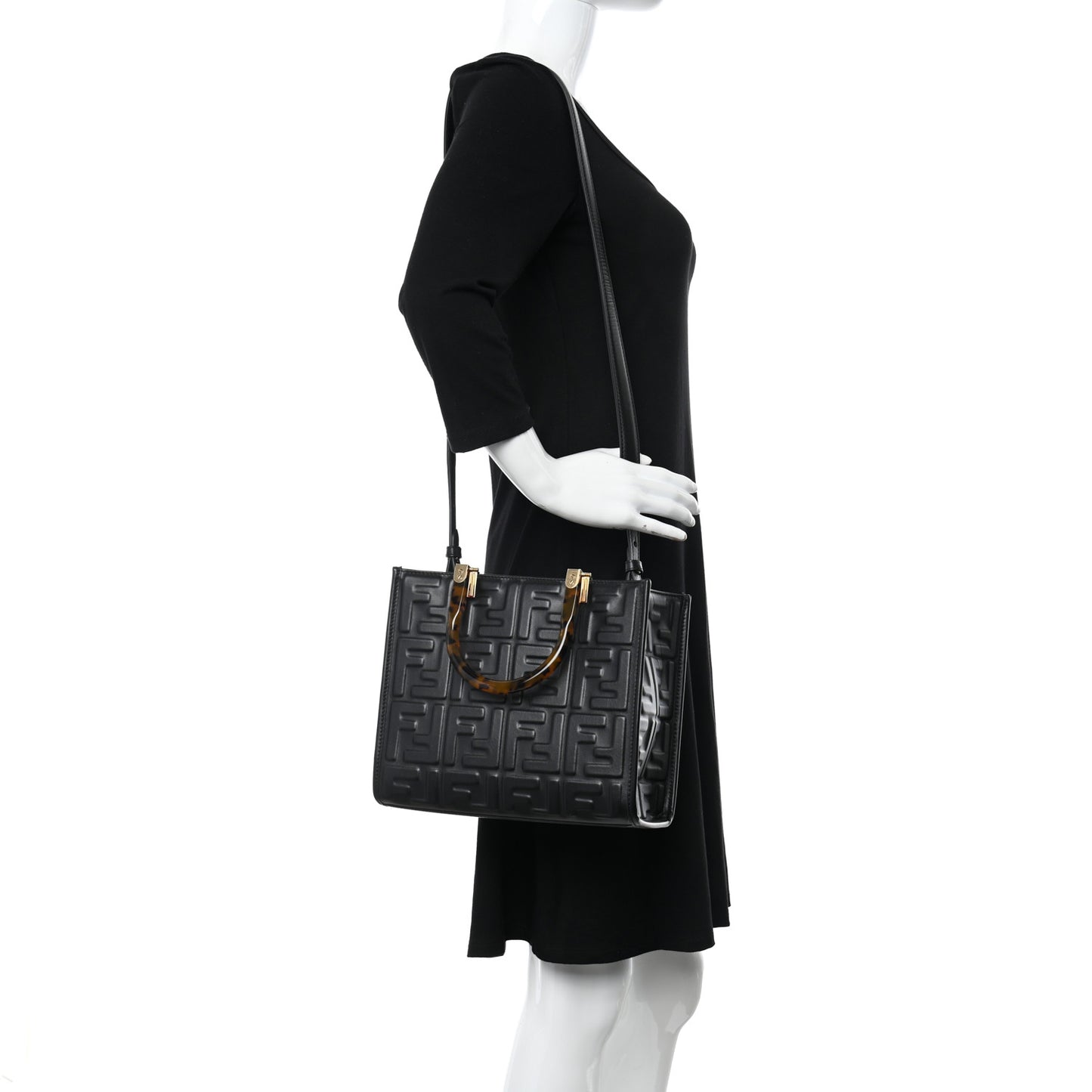Vitello Plexiglass FF Embossed Small Fendi Sunshine Shopper Tote Black