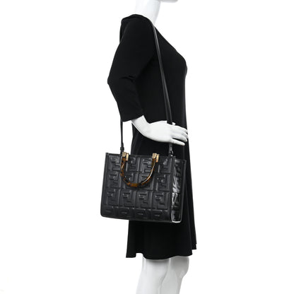 Fendi Vitello Plexiglass FF Embossed Small Fendi Sunshine Shopper Tote Black 2 of 9