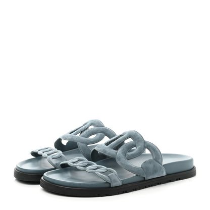 Hermes Suede Goatskin Extra Sandals 39.5 Bleu Pinede 3 of 8
