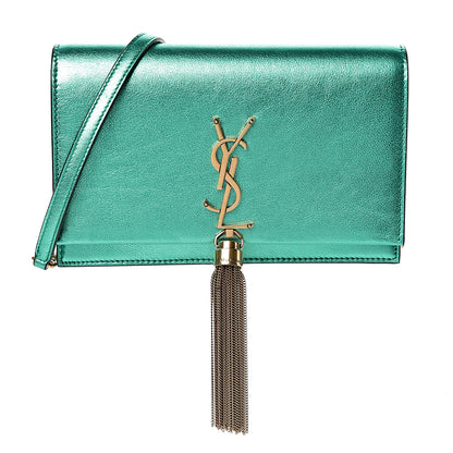 Saint Laurent Laminated Calfskin Classic Monogram Kate Tassel Chain Wallet Green 1 of 10