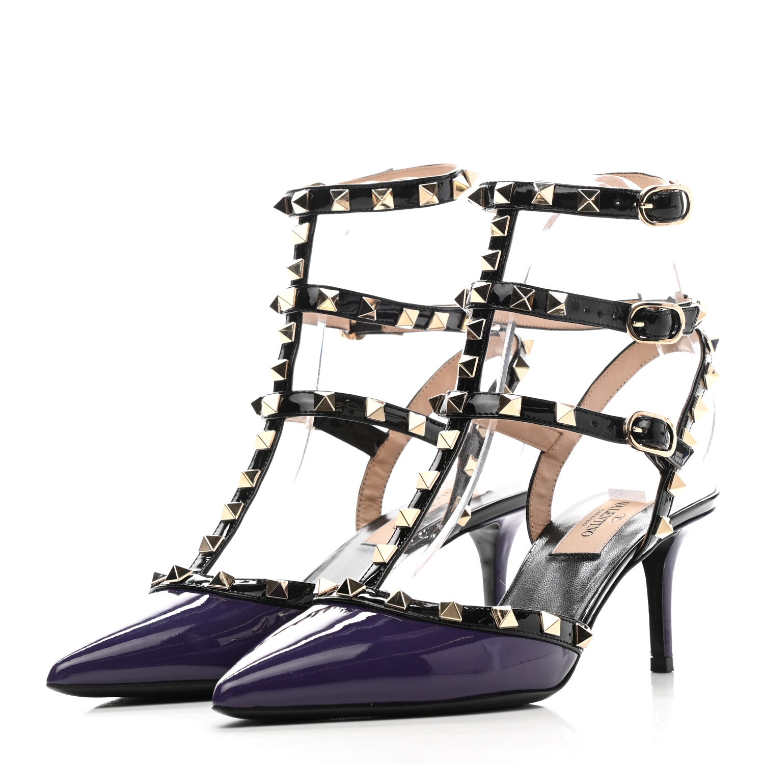 Valentino Garavani Patent Rockstud Ankle Strap 65mm Pumps 37 Purple Black 3 of 10