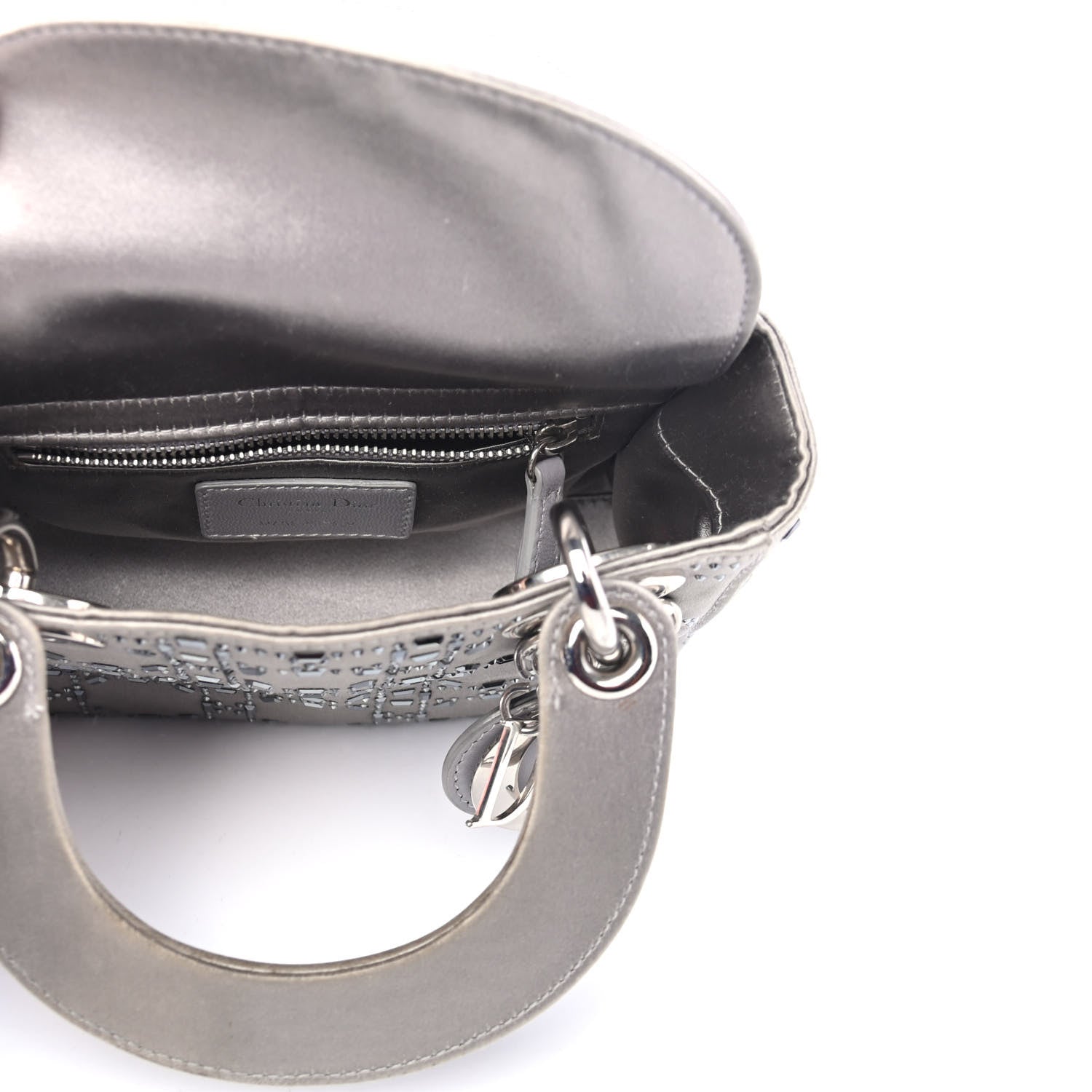 Christian Dior Satin Crystal Cannage Mini Lady Dior Gray 4 of 5