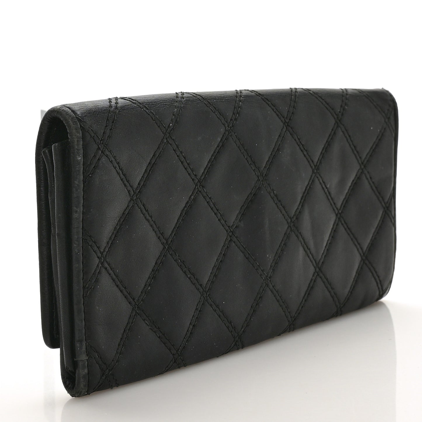 Lambskin Quilted Large Diamond CC Flap Wallet Black