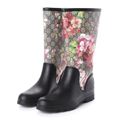 Gucci GG Supreme Monogram Blooms Flat Rubber Boots 39 Beige Multicolor 3 of 8