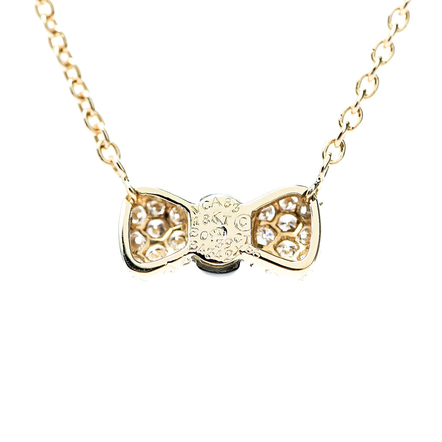 18K Yellow Gold Black Onyx Diamond Bow Pendant Necklace