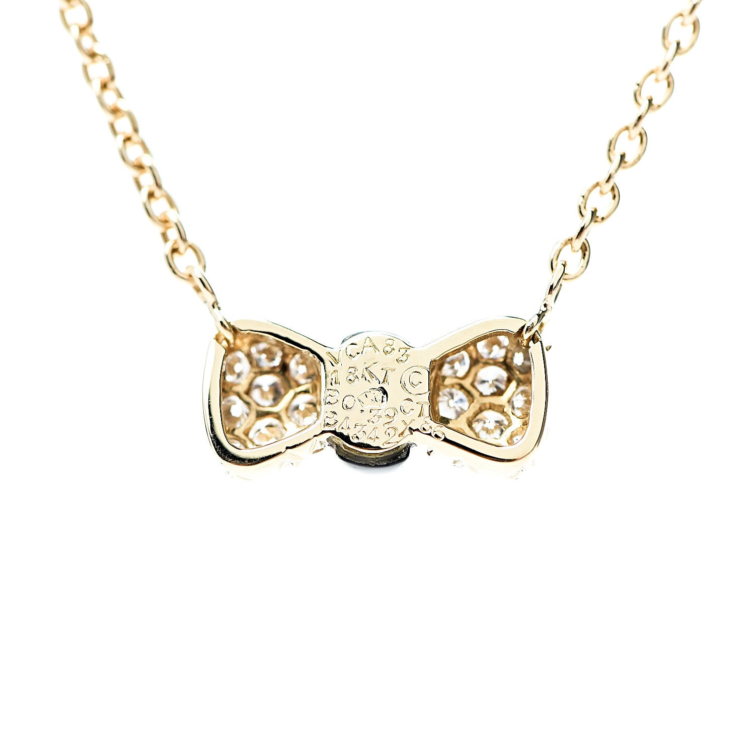 Van Cleef & Arpels 18K Yellow Gold Black Onyx Diamond Bow Pendant Necklace 4 of 4