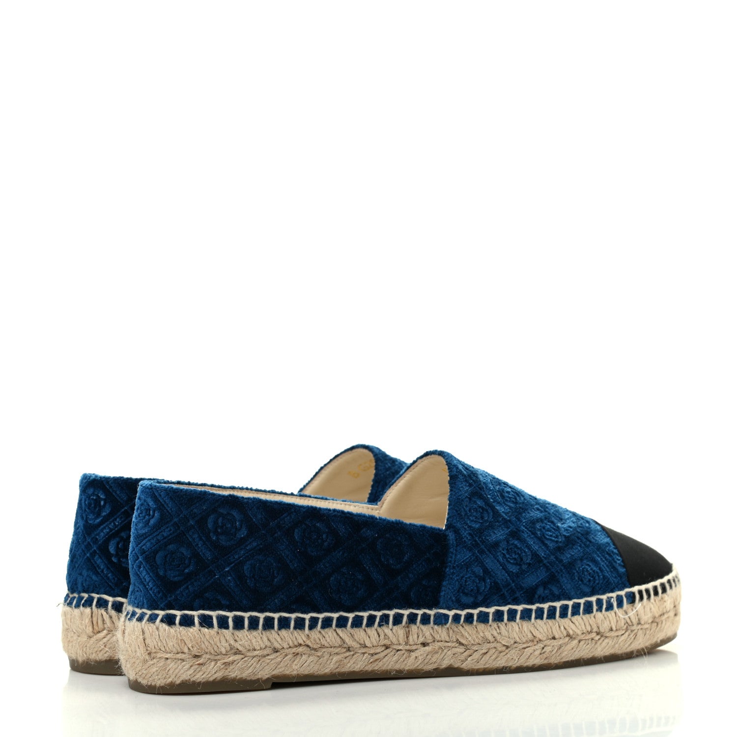 Chanel Velvet Grosgrain Quilted Camellia CC Espadrilles 38 Navy Black 4 of 10