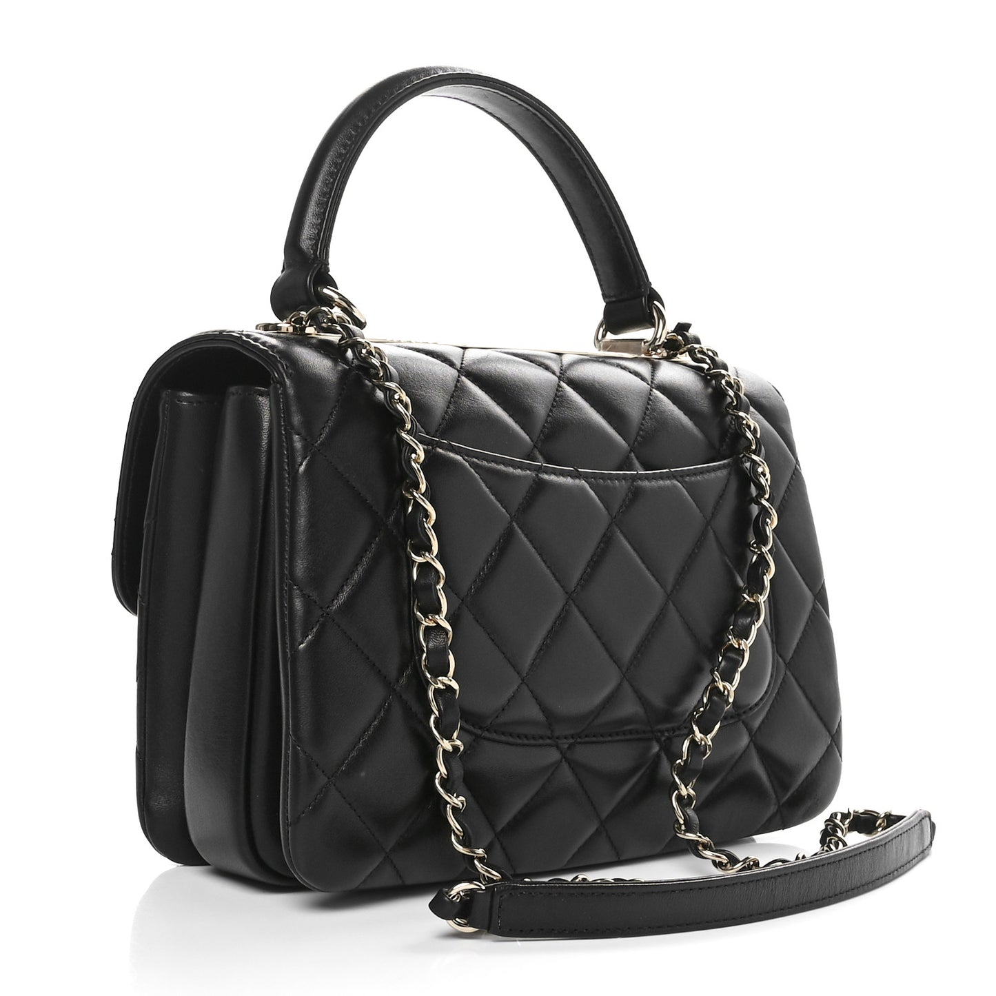 Lambskin Quilted Small Trendy CC Dual Handle Flap Bag Black