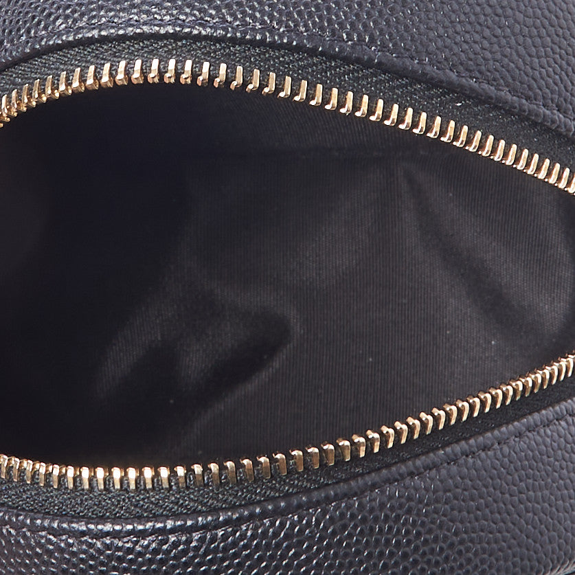 Caviar Quilted Round Filigree Crossbody Black