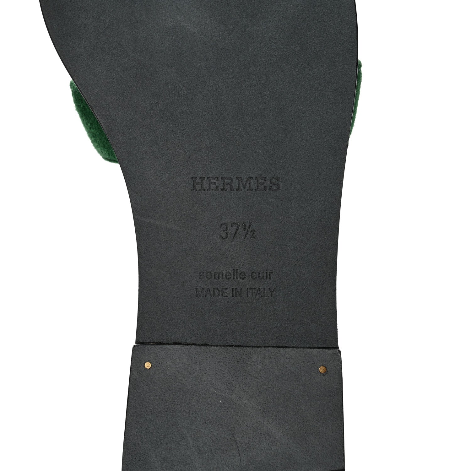 Hermes Suede Goatskin Oran Sandals 37.5 Vert Electrique 6 of 11