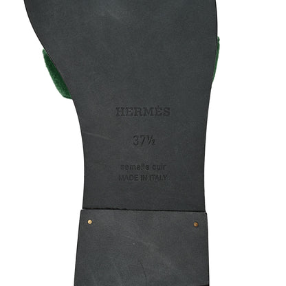 Hermes Suede Goatskin Oran Sandals 37.5 Vert Electrique 6 of 11