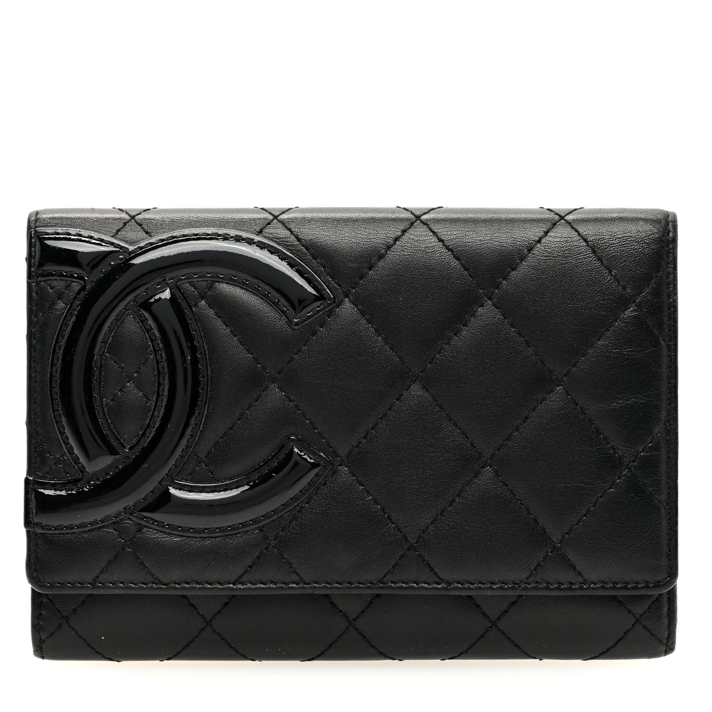 Calfskin Quilted Cambon Flap Wallet Black