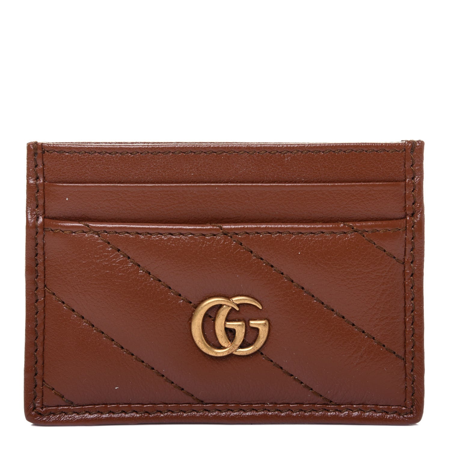 Gucci Azalea Calfskin Matelasse Diagonal GG Marmont Card Holder Cuir 1 of 10