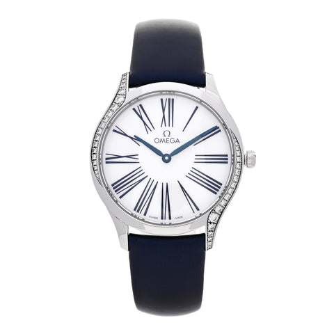 Stainless Steel Satin Diamond Bezel 36mm De Ville Tresor Quartz Watch White 428.17.36.60.04.001