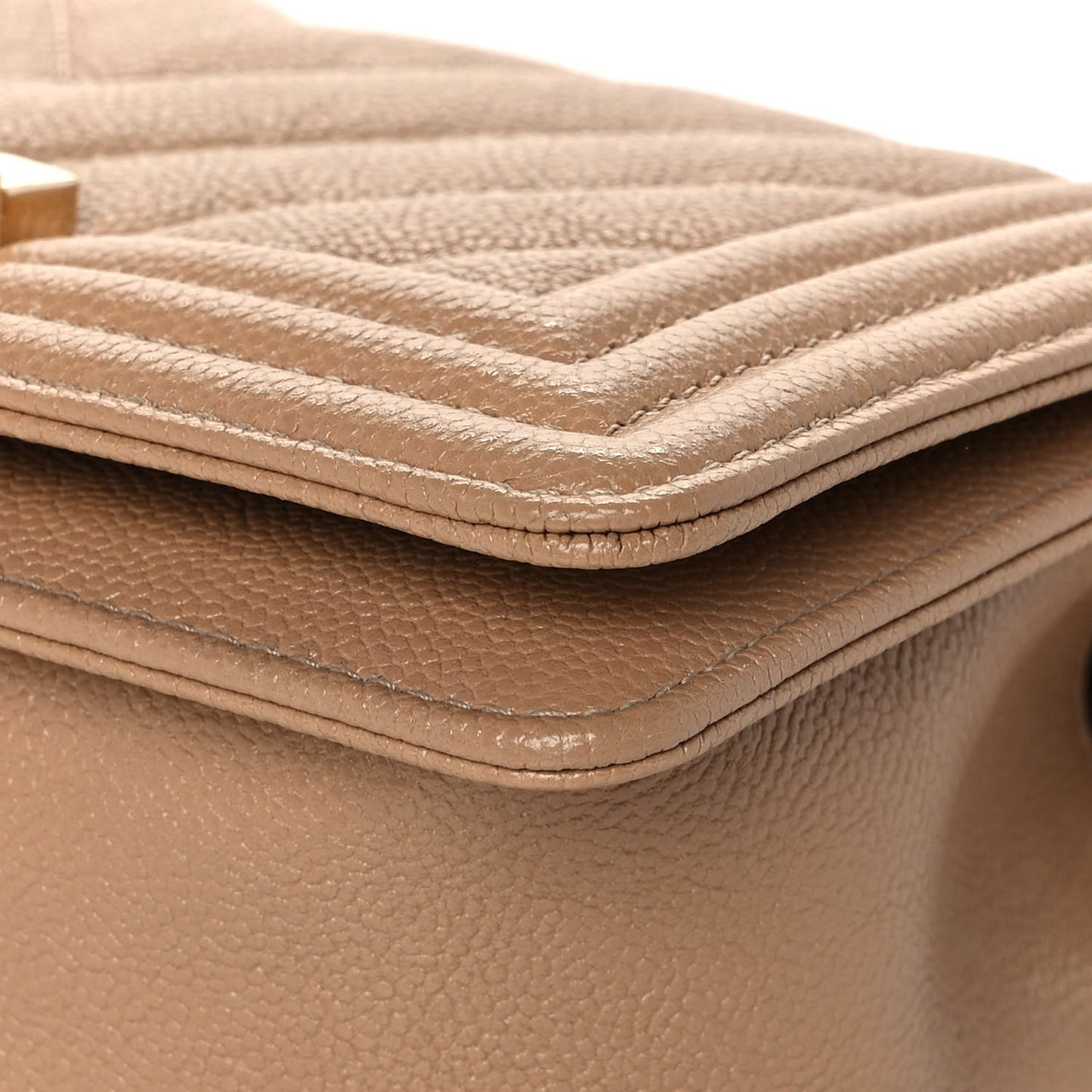 Caviar Chevron Quilted Small Boy Flap Dark Beige