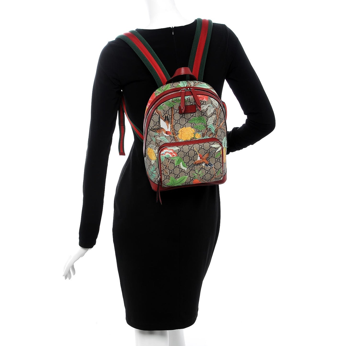 GG Supreme Monogram Tian Web Small Day Backpack Beige Multicolor Red