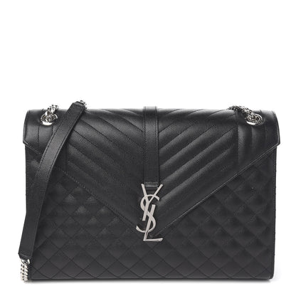 Saint Laurent Grain De Poudre Large Tri-Quilt Monogram Satchel Black 1 of 10