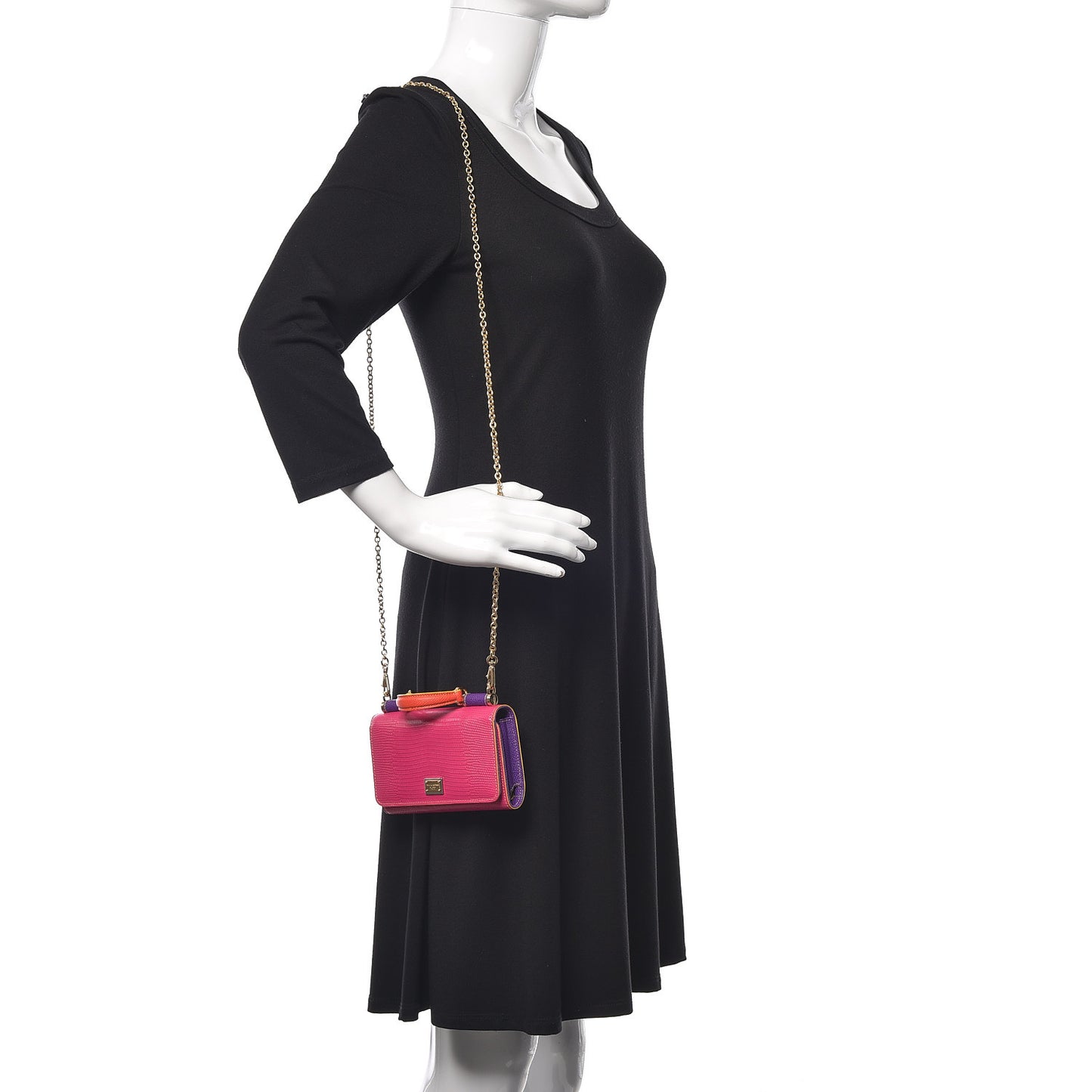 Lizard Calfskin Embossed Wallet On Chain Pink