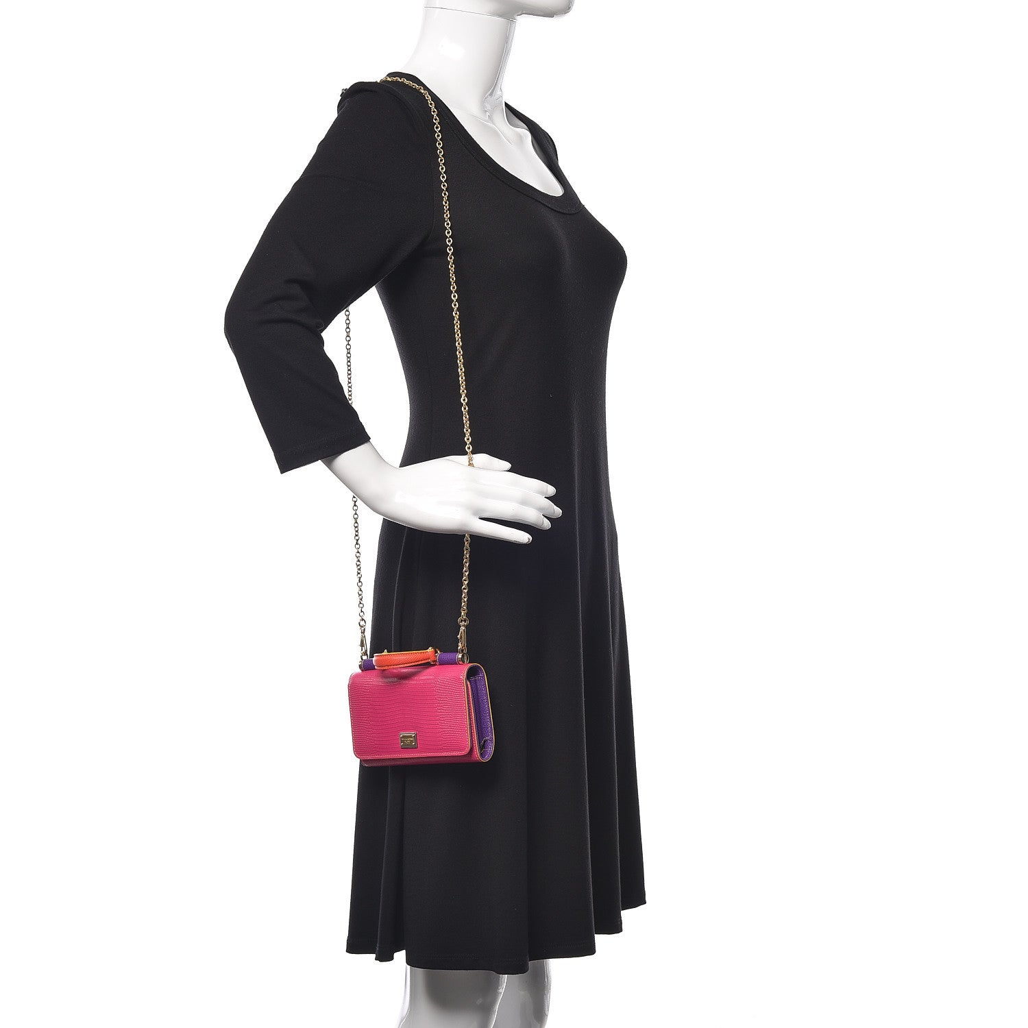 Dolce & Gabbana Lizard Calfskin Embossed Wallet On Chain Pink 2 of 10