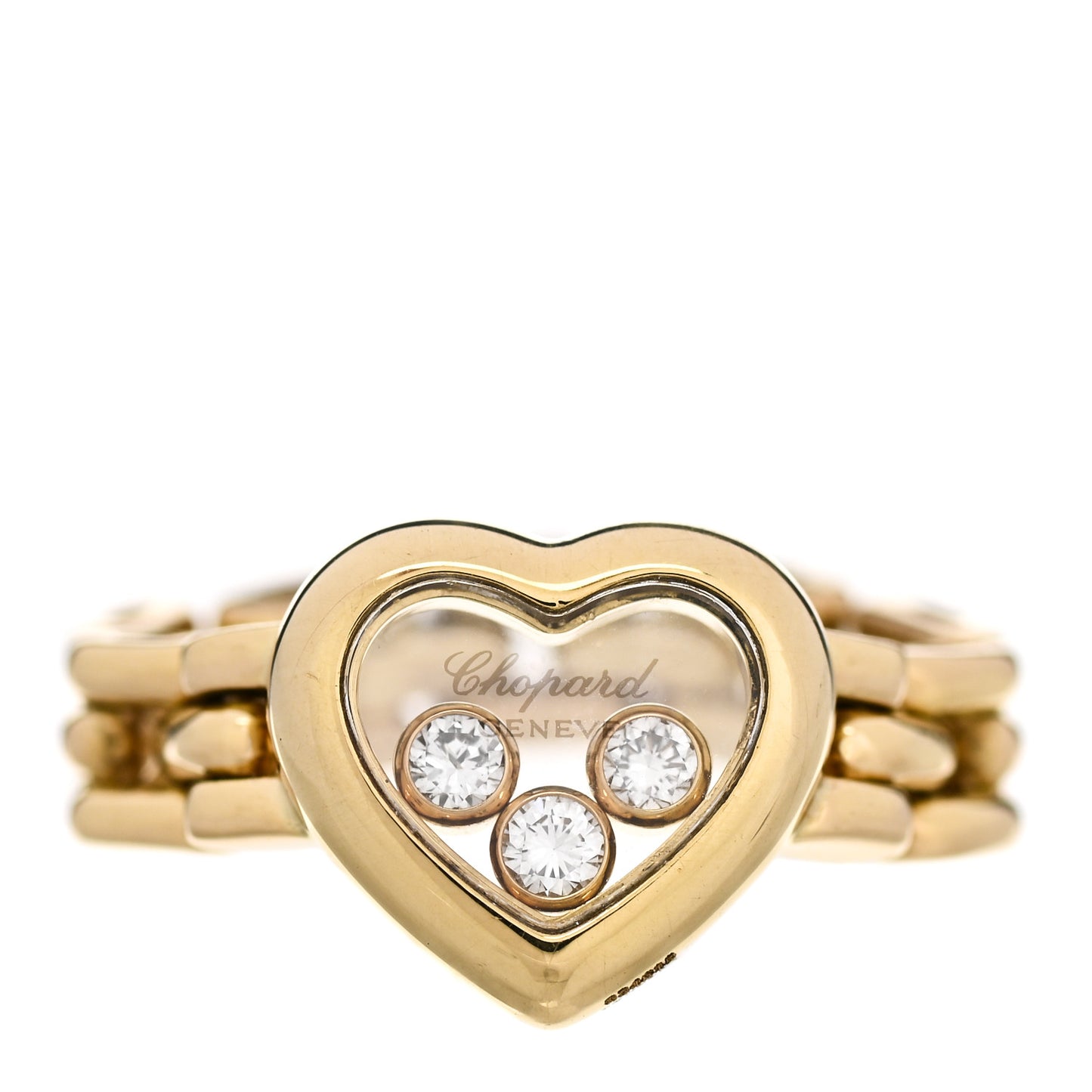 18K Yellow Gold 3 Happy Diamond Heart Ring 47 4.25