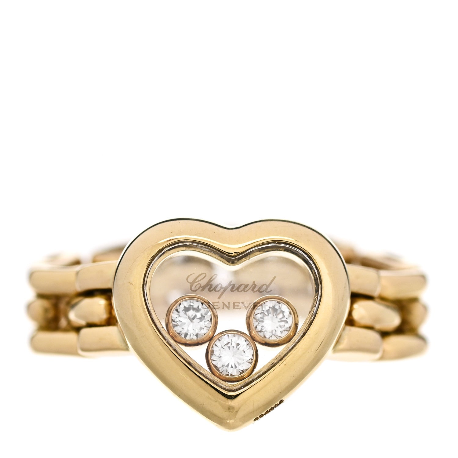 Chopard 18K Yellow Gold 3 Happy Diamond Heart Ring 47 4.25 1 of 5