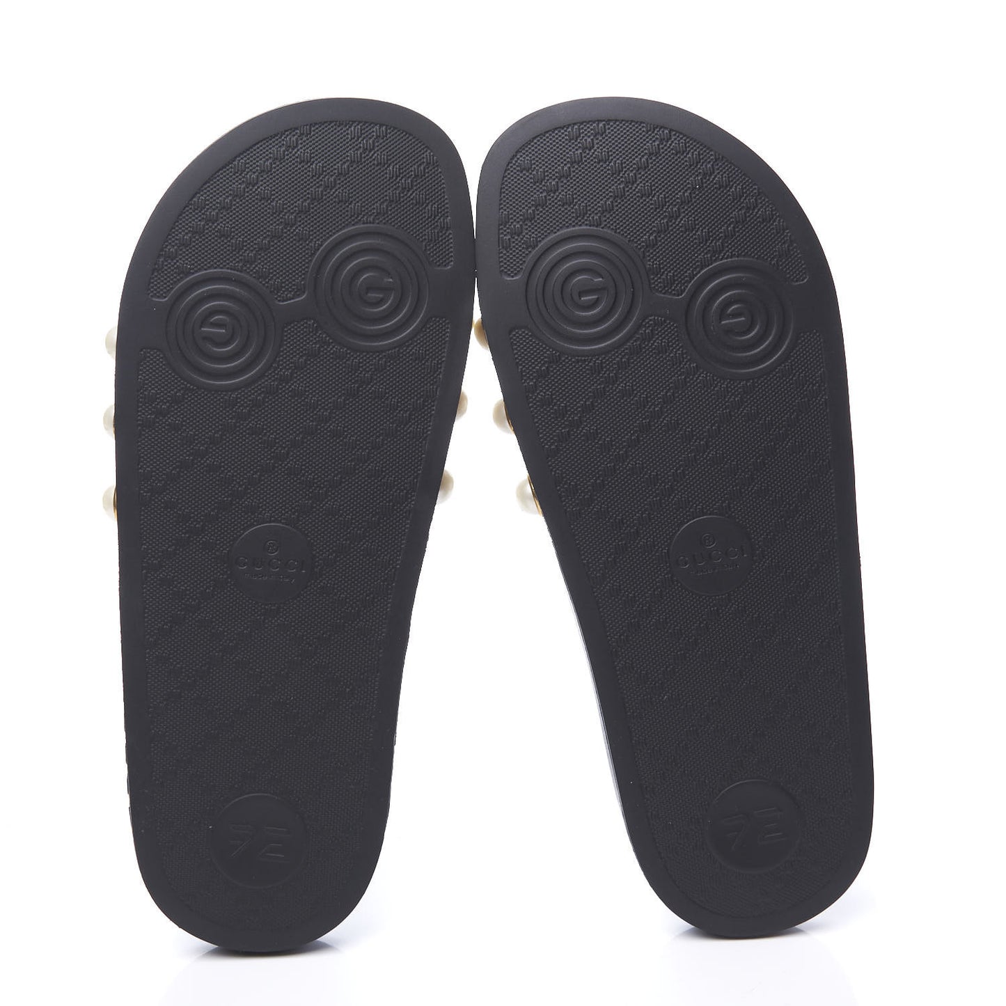 GG Supreme Monogram Pearls Slide Sandals 37 Beige