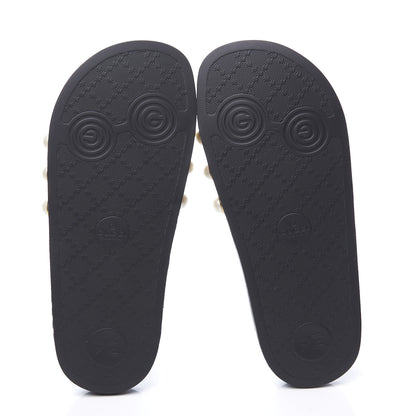 Gucci GG Supreme Monogram Pearls Slide Sandals 37 Beige 6 of 11