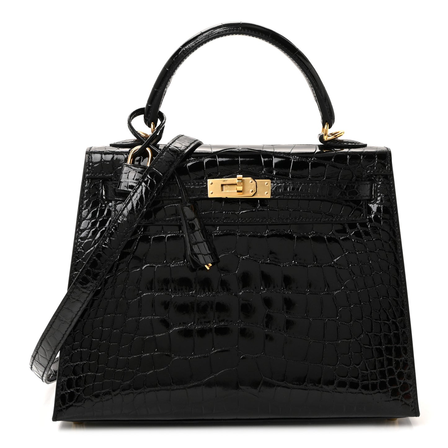 Shiny Alligator Kelly Sellier 25 Black