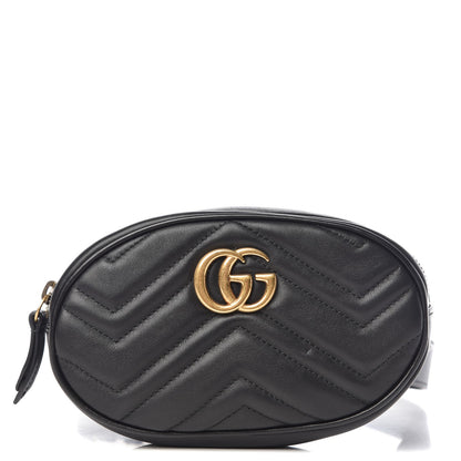 Gucci Calfskin Matelasse GG Marmont Belt Bag 85 34 Black 1 of 8