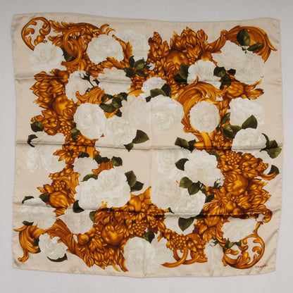 Chanel Silk Camellia Flower Square Scarf Ivory 2 of 5