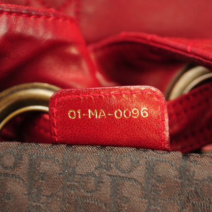 Christian Dior Lambskin Cannage Drawstring Bag Red 7 of 7