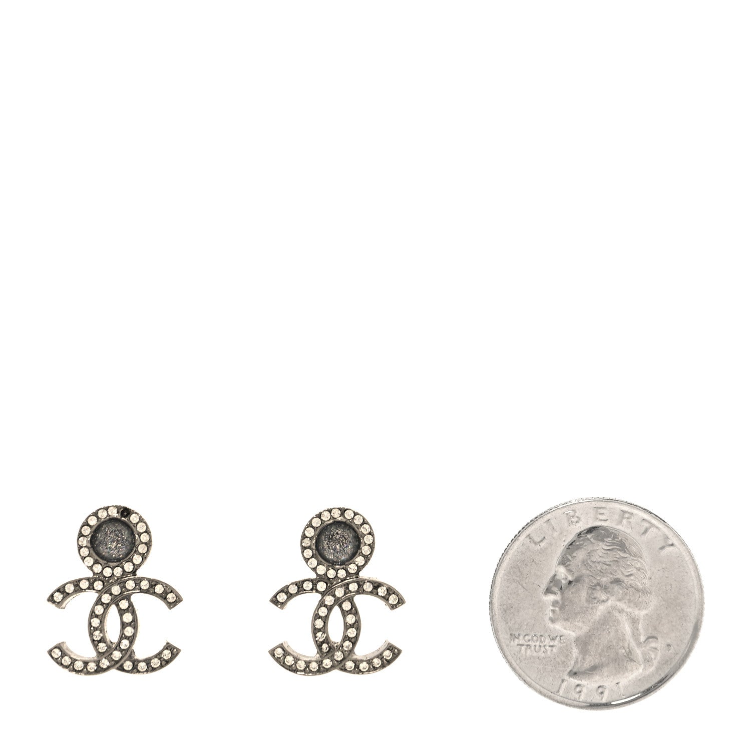 Chanel Ruthenium Crystal CC Drop Earrings Silver Grey 2 of 6